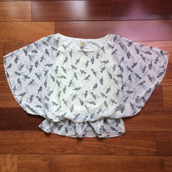 Bird Print Flutter Sleeve Top From Mimi Chica - Picture 3 of 8